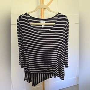Sunday Navy and Gray Striped Long Sleeve Top